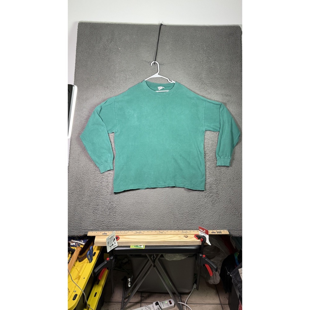 Vintage Sunbelt Sweater Mens XL Green Waffle Knit Crewneck Pullover Made USA 90s